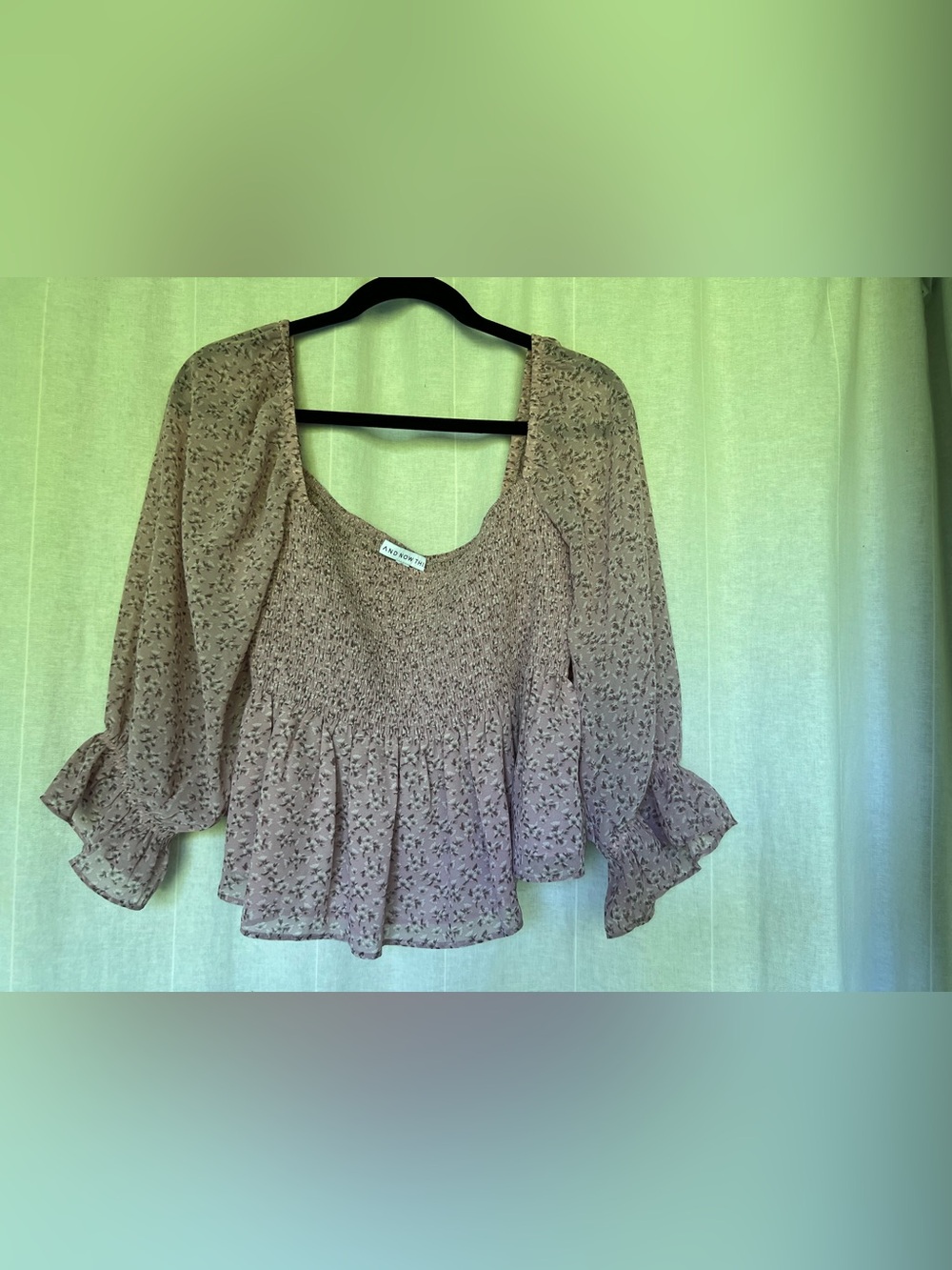 Smocked Peplum Floral Blouse - Mauve Pink